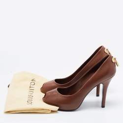 Pre Owned Louis Vuitton Brown Leather Oh Really! Peep Toe Pumps Size 37
