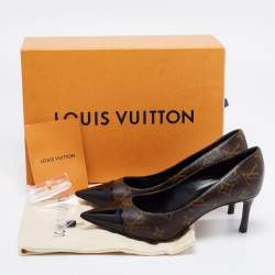 Louis Vuitton Brown/Black Monogram Canvas And Patent Leather Cap Toe Fetish Pointed Toe Pumps Size 36