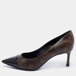 Louis Vuitton Brown/Black Monogram Canvas And Patent Leather Cap Toe Fetish Pointed Toe Pumps Size 36