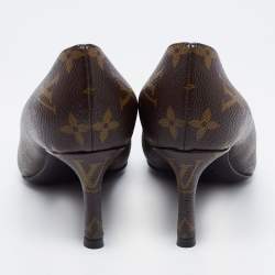 Louis Vuitton Brown/Black Monogram Canvas And Patent Leather Cap Toe Fetish Pointed Toe Pumps Size 36