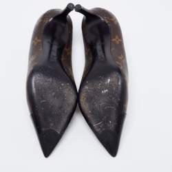 Louis Vuitton Brown/Black Monogram Canvas And Patent Leather Cap Toe Fetish Pointed Toe Pumps Size 36