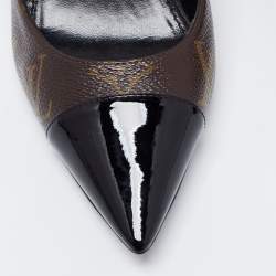 Louis Vuitton Brown/Black Monogram Canvas And Patent Leather Cap Toe Fetish Pointed Toe Pumps Size 36