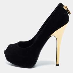 Pre Owned Louis Vuitton Black Suede Oh Really! Peep Toe Pumps Size 37