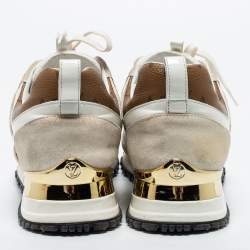 Louis Vuitton White/Brown Patent Leather, Suede, Mesh and Monogram Canvas Run Away Sneakers Size 39
