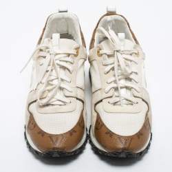 Louis Vuitton White/Brown Patent Leather, Suede, Mesh and Monogram Canvas Run Away Sneakers Size 39