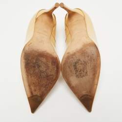 Louis Vuitton Beige Patent Leather Eyeline Pointed Toe Pumps Size 37