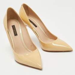 Louis Vuitton Beige Patent Leather Eyeline Pointed Toe Pumps Size 37