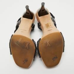 Louis Vuitton Black Leather and Monogram Canvas Bow Ankle Strap Sandals Size 38