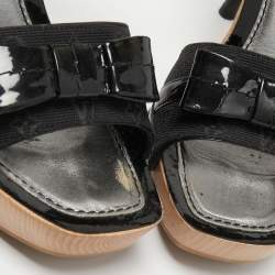 Louis Vuitton Black Leather and Monogram Canvas Bow Ankle Strap Sandals Size 38