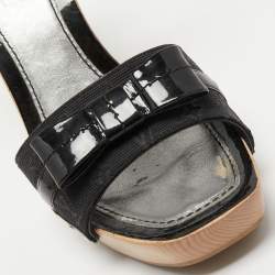 Louis Vuitton Black Leather and Monogram Canvas Bow Ankle Strap Sandals Size 38