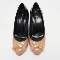 Pre Owned Louis Vuitton Beige/Black Patent Leather Fiance Pumps Size 37.5