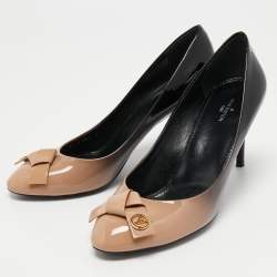 Pre Owned Louis Vuitton Beige/Black Patent Leather Fiance Pumps Size 37.5