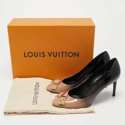 Pre Owned Louis Vuitton Beige/Black Patent Leather Fiance Pumps Size 37.5