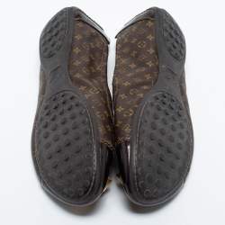 Pre Owned Louis Vuitton Brown Monogram Canvas and Leather Cap Toe Dice Ballet Flats Size 40