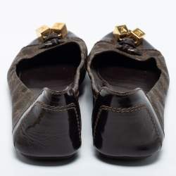 Pre Owned Louis Vuitton Brown Monogram Canvas and Leather Cap Toe Dice Ballet Flats Size 40