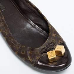 Pre Owned Louis Vuitton Brown Monogram Canvas and Leather Cap Toe Dice Ballet Flats Size 40