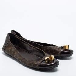 Pre Owned Louis Vuitton Brown Monogram Canvas and Leather Cap Toe Dice Ballet Flats Size 40