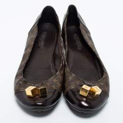 Pre Owned Louis Vuitton Brown Monogram Canvas and Leather Cap Toe Dice Ballet Flats Size 40