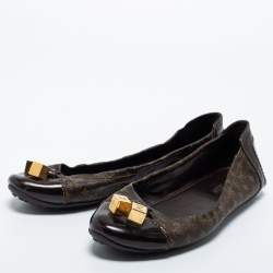 Pre Owned Louis Vuitton Brown Monogram Canvas and Leather Cap Toe Dice Ballet Flats Size 40