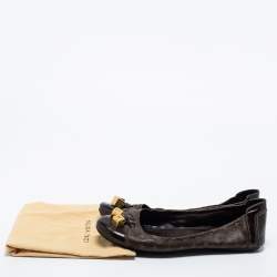 Pre Owned Louis Vuitton Brown Monogram Canvas and Leather Cap Toe Dice Ballet Flats Size 40