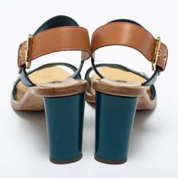 Louis Vuitton Blue/Brown  Leather Ankle Strap Sandals Size 39