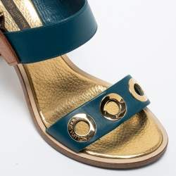 Louis Vuitton Blue/Brown  Leather Ankle Strap Sandals Size 39
