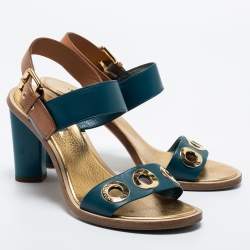 Louis Vuitton Blue/Brown  Leather Ankle Strap Sandals Size 39