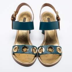 Louis Vuitton Blue/Brown  Leather Ankle Strap Sandals Size 39