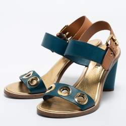 Louis Vuitton Blue/Brown  Leather Ankle Strap Sandals Size 39