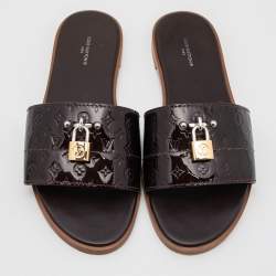 Pre Owned Louis Vuitton Burgundy Patent Leather Lock It  Sandals Size 40