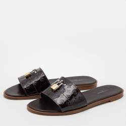 Pre Owned Louis Vuitton Burgundy Patent Leather Lock It  Sandals Size 40