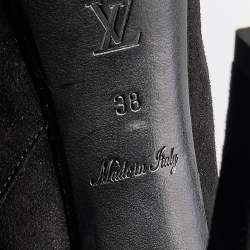 Pre Owned Louis Vuitton Black Suede Tassel Peep Toe Platform Booties Size 38