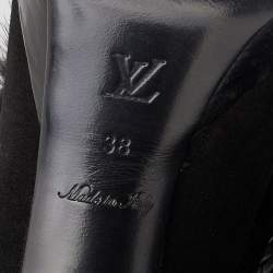 Pre Owned Louis Vuitton Black Suede and Fox Fur Knee Length Boots Size 38