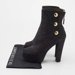 Pre Owned Louis Vuitton Black Nubuck Leather Embellished Platform Booties Size 38