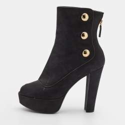 Louis Vuitton Black Nubuck Leather Embellished Platform Booties Size 38