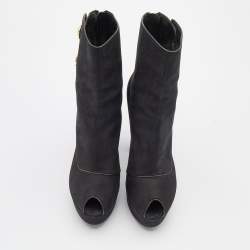 Pre Owned Louis Vuitton Black Nubuck Leather Embellished Platform Booties Size 38