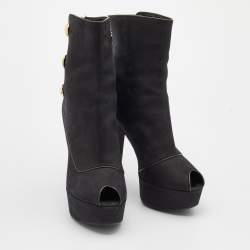 Pre Owned Louis Vuitton Black Nubuck Leather Embellished Platform Booties Size 38