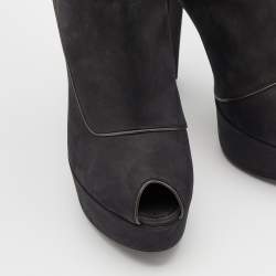 Pre Owned Louis Vuitton Black Nubuck Leather Embellished Platform Booties Size 38