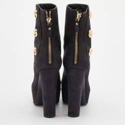 Pre Owned Louis Vuitton Black Nubuck Leather Embellished Platform Booties Size 38