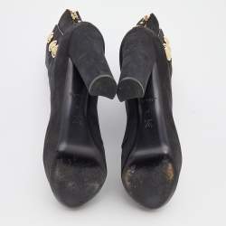 Pre Owned Louis Vuitton Black Nubuck Leather Embellished Platform Booties Size 38