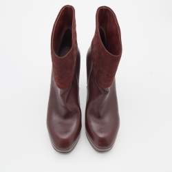 مملوكة مسبقًا Louis Vuitton Burgundy Monogram Embossed Suede and Leather Platform Ankle Length Boots Size 38