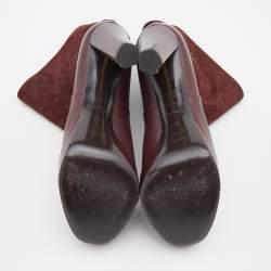 مملوكة مسبقًا Louis Vuitton Burgundy Monogram Embossed Suede and Leather Platform Ankle Length Boots Size 38