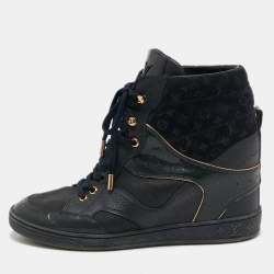 Louis Vuitton Navy Blue Leather and Suede Cliff Sneakers Size 39