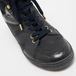 Louis Vuitton Navy Blue Leather and Suede Cliff Sneakers Size 39