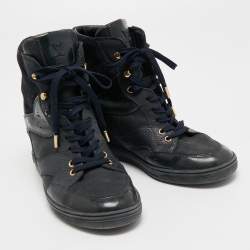Louis Vuitton Navy Blue Leather and Suede Cliff Sneakers Size 39