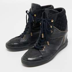 Louis Vuitton Navy Blue Leather and Suede Cliff Sneakers Size 39