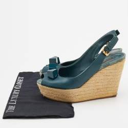 Pre Owned Louis Vuitton Teal Green Leather Dice Embellished Espadrille Sandals Size 38.5