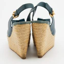Pre Owned Louis Vuitton Teal Green Leather Dice Embellished Espadrille Sandals Size 38.5