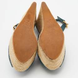 Pre Owned Louis Vuitton Teal Green Leather Dice Embellished Espadrille Sandals Size 38.5