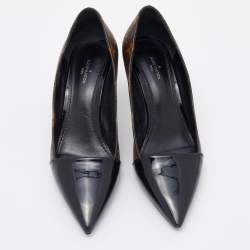 Louis Vuitton Black Monogram Canvas and Patent Leather Pointed Toe Pumps Size 38